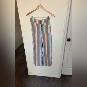 Striped Wide-Leg Pants with Button Detail